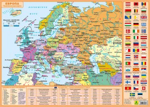 Карта Европы политическая/физическая, ламинированная, планшетная